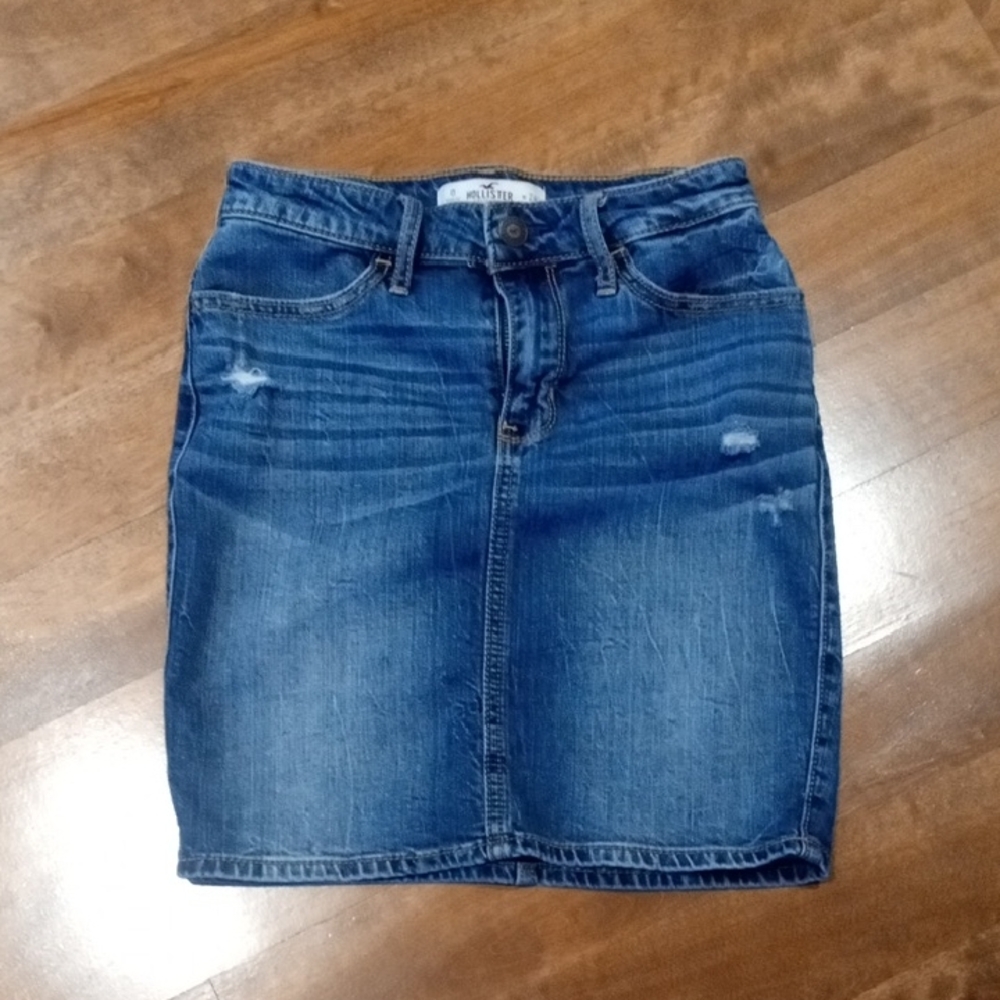 Hollister distressed blue denim mini skirt